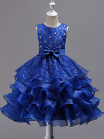 Robe cortège enfant Robe de bal en satin mat avec noeud longueur genou boule col rond sans manches détail zip