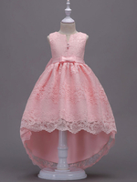 Robe cortège enfant Robe de fête en tulle avec dentelle asymétrique boule col rond sans manches détail zip