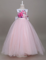 robe cortège enfant rose en tulle col rond imprimé fleurie robe fille de fleur