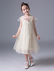 Robe Cortège Fille 2021 Applique A Ligne Champagne Manche Courte Tulle Longueur Genou Robe de Soirée Enfants