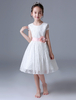Robe Cortège Fille 2021 Dentelle Ivoire Enfants A Ligne Longueur Genou Manche Courte Robe de Soirée Filles