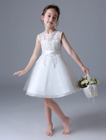 Robe Cortège Fille 2021 Ivoire Dentelle Sans Manches Longueur Genou Enfants Formel Robe de Soirée