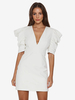 Robe courte blanche à manches bouffantes et col en V robe moulante à dos ouvert 2025