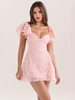 Robe courte dété en dentelle rose tendre col en V manches flottantes coupe trapèze pour femme 2025