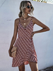 Robe courte dété en polyester sans manches à imprimé floral bordeaux