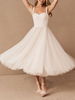 Robe courte de mariée blanche T-Longueur A-ligne Sweetheart Perles Bretelles Spaghetti Robe Longueur Thé