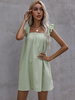 Robe Courte Droite Femme avec Bretelles à Col Carré avec Volante Bas Evasée Unicolore Robe Droite