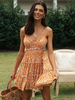 Robe courte en polyester sans manches à imprimé fleuri jaune