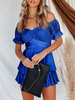 Robe Courte Eté en Satin Femme avec Manches Courtes à Col V Coupe Cintrée Bas Evasée Unicolore