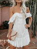 Robe Courte Eté Femme avec Bretelles à Col Décolleté Coupe Cintrée Bas Volant Unicolore