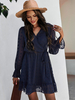 Robe Courte Femme à Col V avec Les Manches Longues Amples Courte Coupe Cintrée à Lacets Bas Evasée Robe Femme