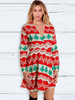 Robe Courte Femme à Col V avec Manches Longues Coupe Cintrée Bas Evasée Imprimé les Motifs NOEL Unicolore Robe Femme