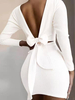 Robe Courte Femme avec Dos Nu à Lacets avec Noeud avec Manches Longues Coupe Cintrée Unicolore Robe Eté Sexy