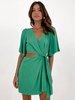Robe Courte Femme avec Manches Mi-longues Volantes Coupe Cintrée à Lacets Unicolore
