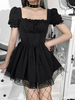 Robe courte femme dentelle plissée blanche plissée manches courtes polyester robe dété gothique