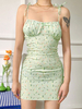 Robe Courte Femme Imprimé avec Bretelles à Lacets à Col Carré Coupe Cintrée en Plis Bicolores Robe Eté