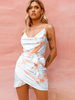 Robe Courte Femme Robe Eté Imprimé Moulante avec Bretelles à Col Décolleté Coupe Cintrée à Lacets Robe Sexy