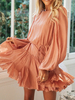Robe Courte Femmes à Col Rond avec Manches Longues Amples Coupe Cintrée à Lacets Bas Evasée Robe Courte Femmes