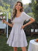 Robe Courte Imprimé Carreaux Femme à Col V avec Manches Courtes Amples Coupe Cintrée Bas Evasée Bicolores