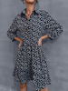 Robe Courte Imprimé Fleurie à Col Revers avec Manches Longues Coupe Cintrée Bas Evasée Bicolores