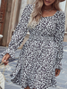 Robe Courte Imprimé Fleurie Femme à Col Rond avec Manches Longues Amples Coupe Cintrée Bicolores