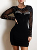 Robe Courte Moulante en Paillette à Col Rond avec Manches Longues Coupe Cintrée Unicolore Robe Sexy