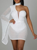 Robe Courte Moulante Femme avec Manche Longue avec Epaule Dénudée Coupe Cintrée Unicolore