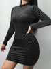 Robe Courte Moulante Imprimé à Col Rond avec Manches Longues Coupe Cintrée Unicolore Robe Sexy