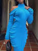 Robe Courte Sexy Moulante avec Manches Longues avec Epaule Dénudée Coupe Cintrée Unicolore