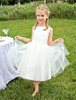 Robe cérémonie fille 2021 Robe Bohème de fille de fleurs Tissu de satin ivoire col rond avec perles