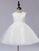 Robe cérémonie fille col rond brodée en tulle robe de fille de fleur