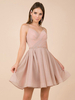 Robe cérémonie robe de bal rose en chiffon de soie brillante à bretelles bustier longueur au dessus de genou