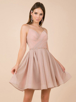 Robe cérémonie robe de bal rose en chiffon de soie brillante à bretelles bustier longueur au dessus de genou