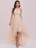 Robe cérémonie robe de rentrée scolaire champagne en tulle asymétrique col rond paillete