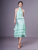 Robe dinvité de mariage Vert menthe A Ligne Halter Robe sans manches en mousseline à volants Milanoo
