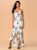 Robe dété à bretelles blanches Robe de plage en polyester à imprimé floral