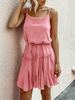 Robe dété à bretelles roses Robe de plage en coton mélangé à col spaghetti
