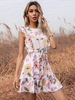 Robe dété à col bijou à imprimé floral lavande