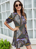 Robe dété à col en V à imprimé floral et à lacets extensible Robe de plage violette au genou