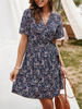 Robe dété à col en V à manches courtes imprimée