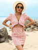 Robe dété à col en V imprimé floral découpé en couches rose robe de plage extra courte