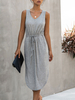 Robe dété à col en V Robe de plage Street Wear gris clair