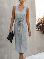 Robe dété à col en V Robe de plage Street Wear gris clair