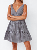 Robe dété à col en V surdimensionné à rayures noires Robe de plage courte