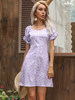 Robe dété à encolure bateau à motif imprimé plissé épaule ouverte Robe de plage courte lavande