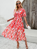 Robe dété à imprimé floral col en V robes mi-longues bohèmes