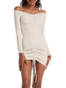 Robe dété à épaules dénudées Cordon de serrage Cordon blanc écru Robe de plage courte