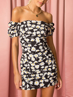 Robe dété à épaules dénudées Imprimé marguerites