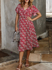Robe dété à volants col en V Robe de plage imprimée à fleurs Ditsy