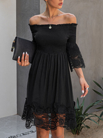 Robe dété Bateau Neck Lace Robe de plage noire